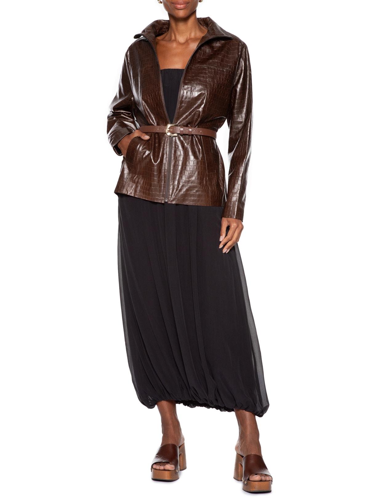 Casaco Feminino Couro Naomi Marrom Studio Kalline