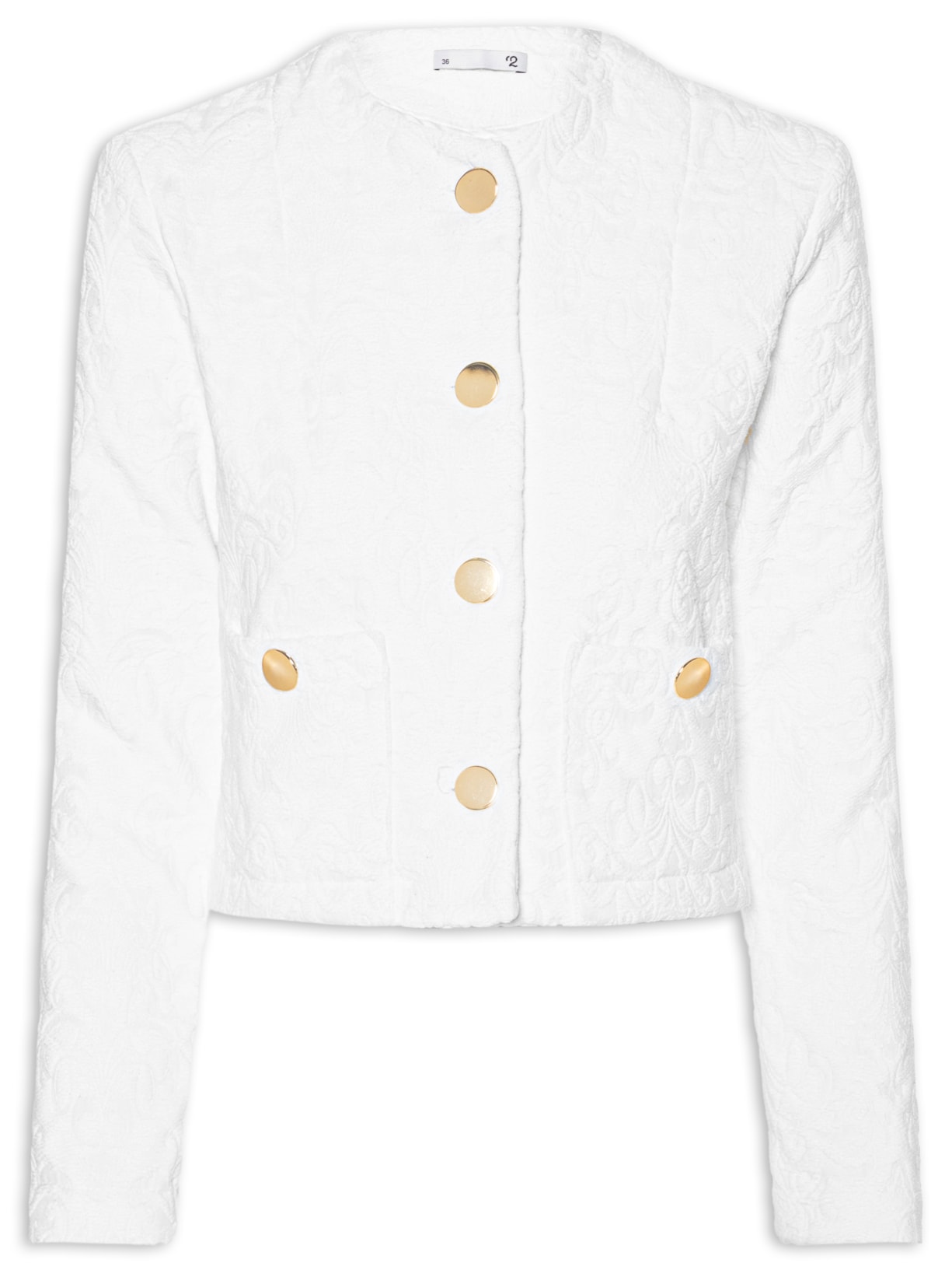 Casaco Feminino Curto Em Jacquard - Branco