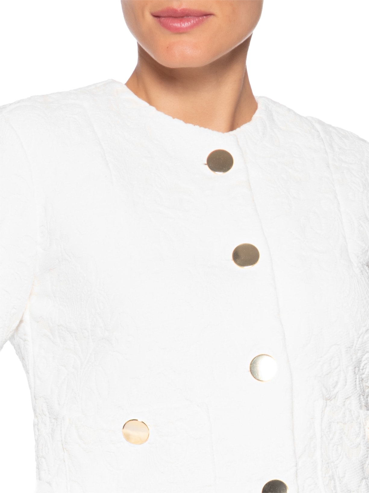 Casaco Feminino Curto Em Jacquard Branco '2Essential