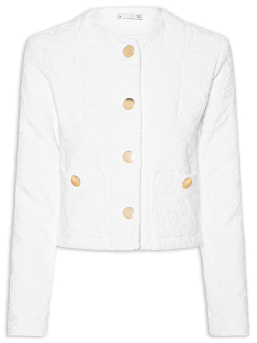 Casaco Feminino Curto Em Jacquard - Branco