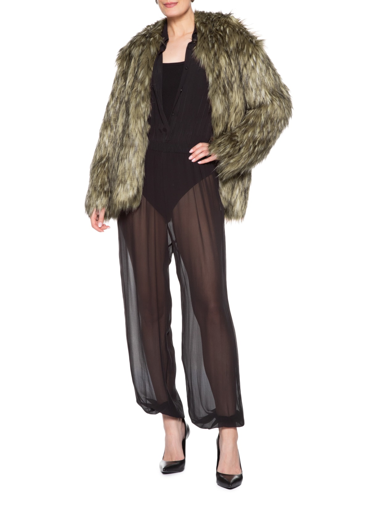 Casaco Feminino Curto Em Pele Sintética Marrom Anselmi