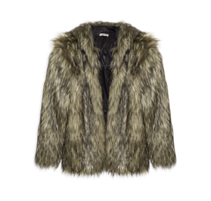 Casaco Feminino Curto Em Pele Sintética - Marrom