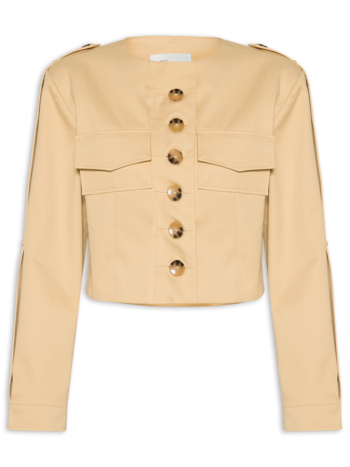 Casaco Feminino Curto Manga Longa Com Bolso - Bege