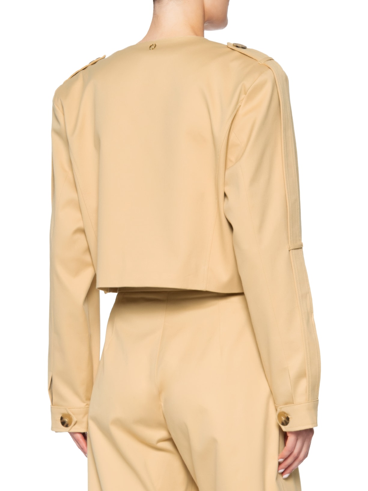 Casaco Feminino Curto Manga Longa Com Bolso Bege Bo