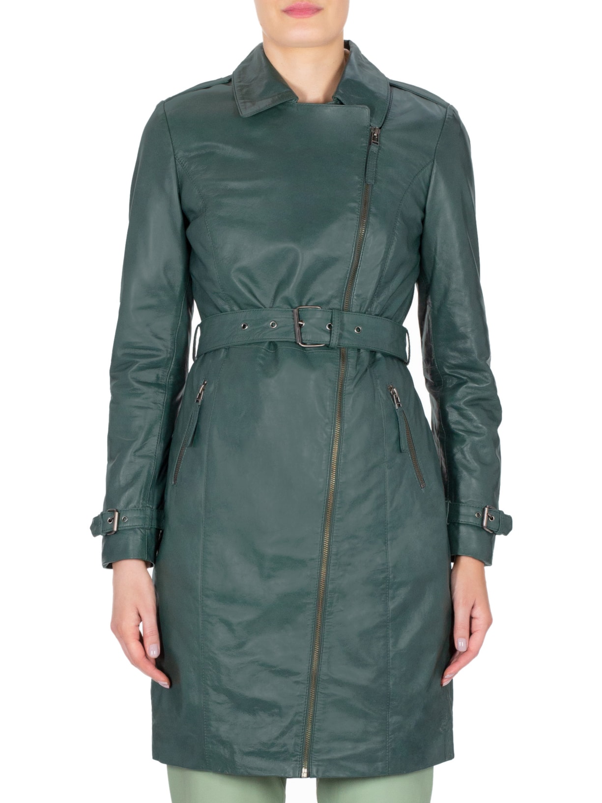 Casaco Feminino De Couro Com Cinto Verde '2Essential