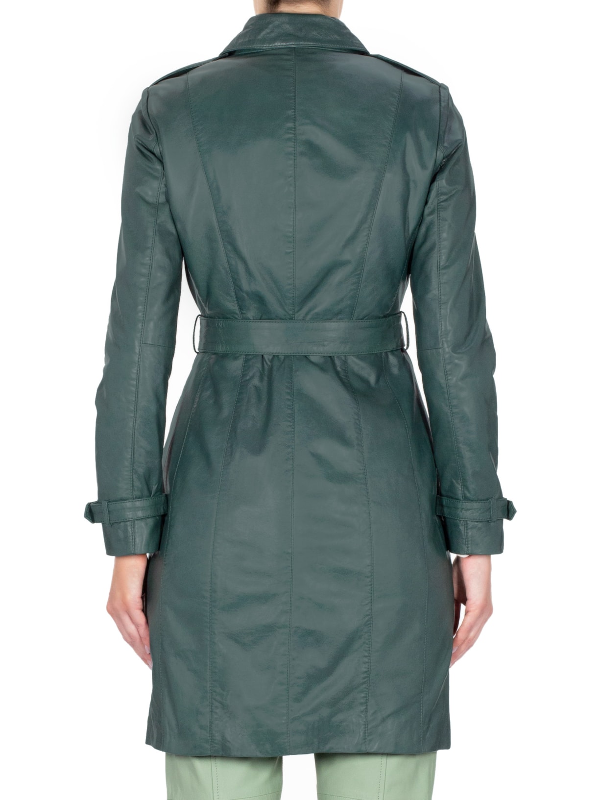 Casaco Feminino De Couro Com Cinto Verde '2Essential