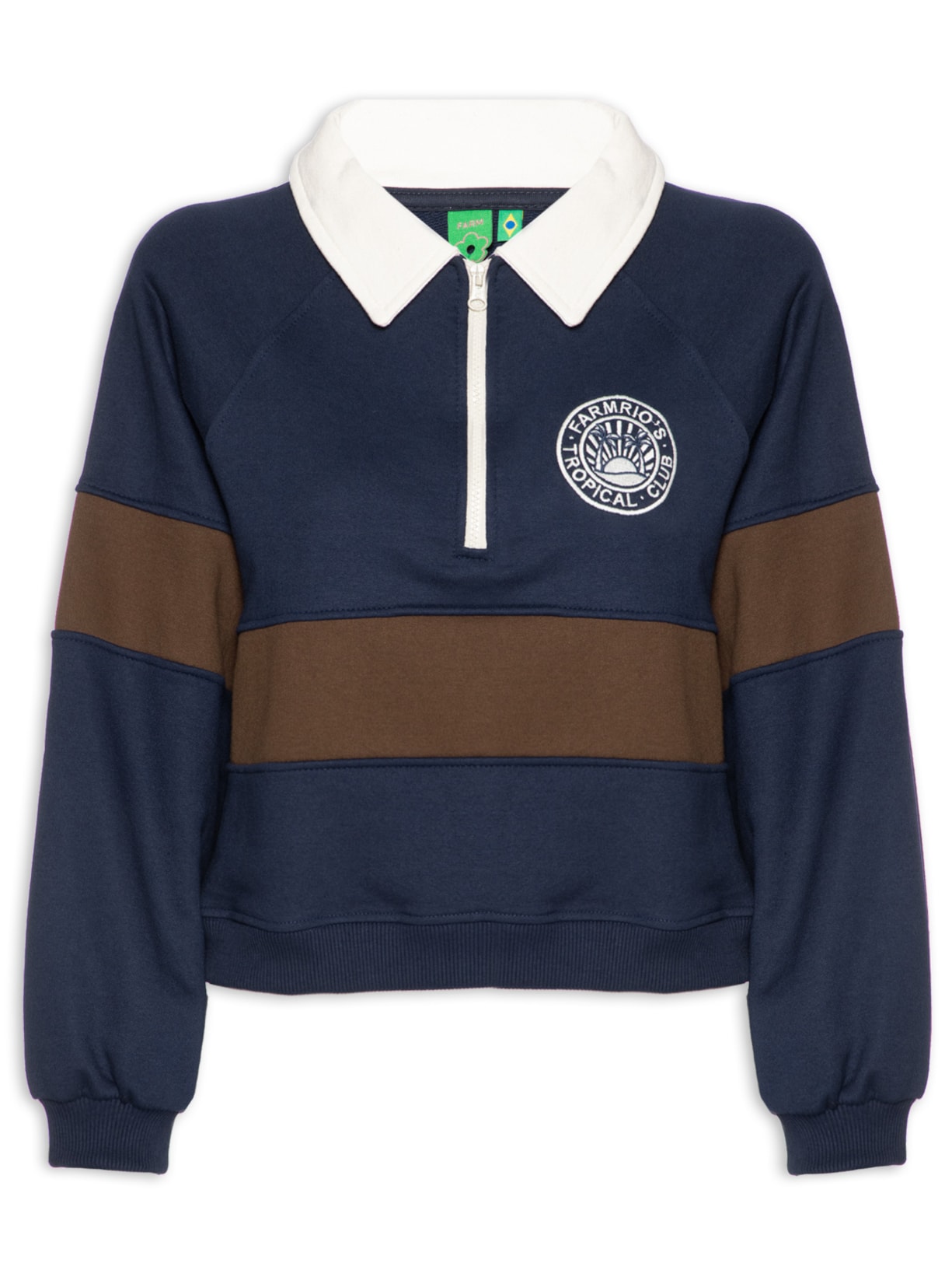 Casaco Feminino De Moletom Bordado Tricolor - Azul