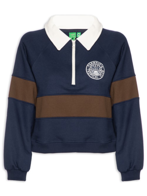 Casaco Feminino De Moletom Bordado Tricolor - Azul