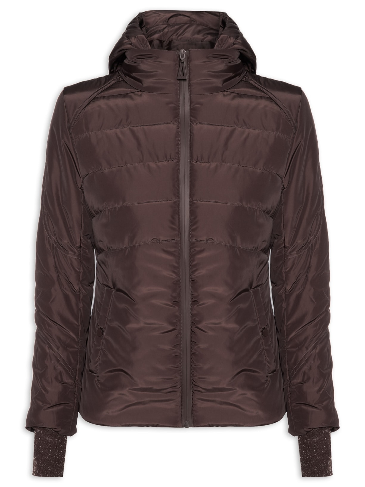 Casaco Feminino De Nylon E Malha Puffer Marrom Animale Jeans