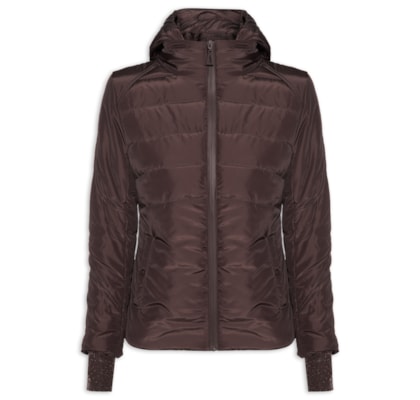 Casaco Feminino De Nylon E Malha Puffer - Marrom
