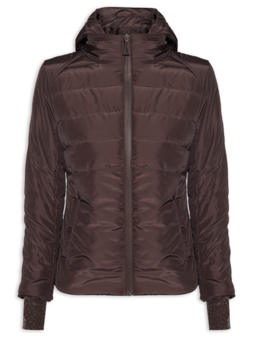 Casaco Feminino De Nylon E Malha Puffer - Marrom