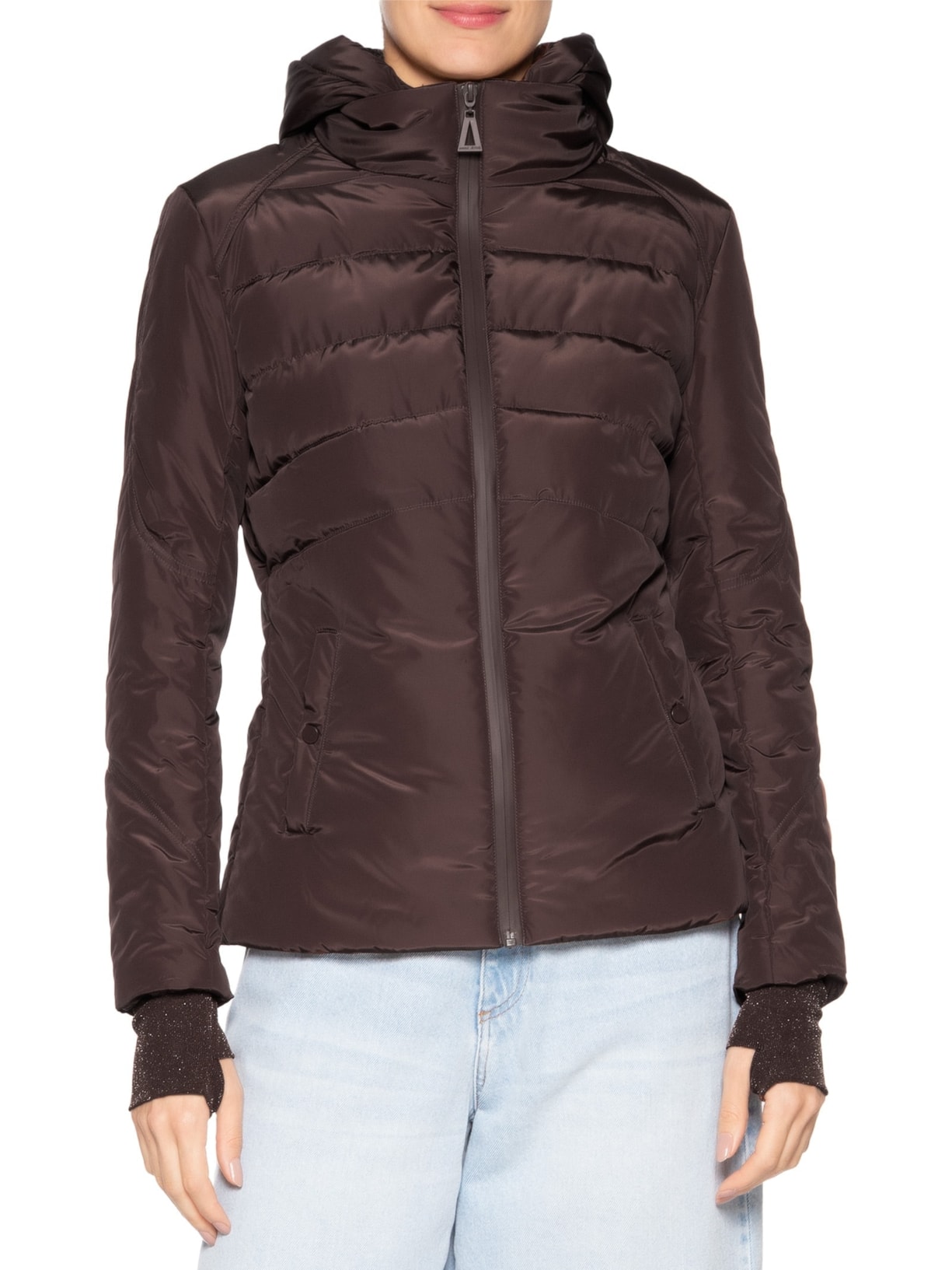 Casaco Feminino De Nylon E Malha Puffer Marrom Animale Jeans