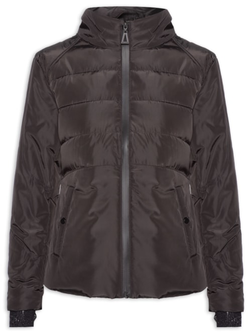 Casaco Feminino de Nylon e Malha Puffer - Preto