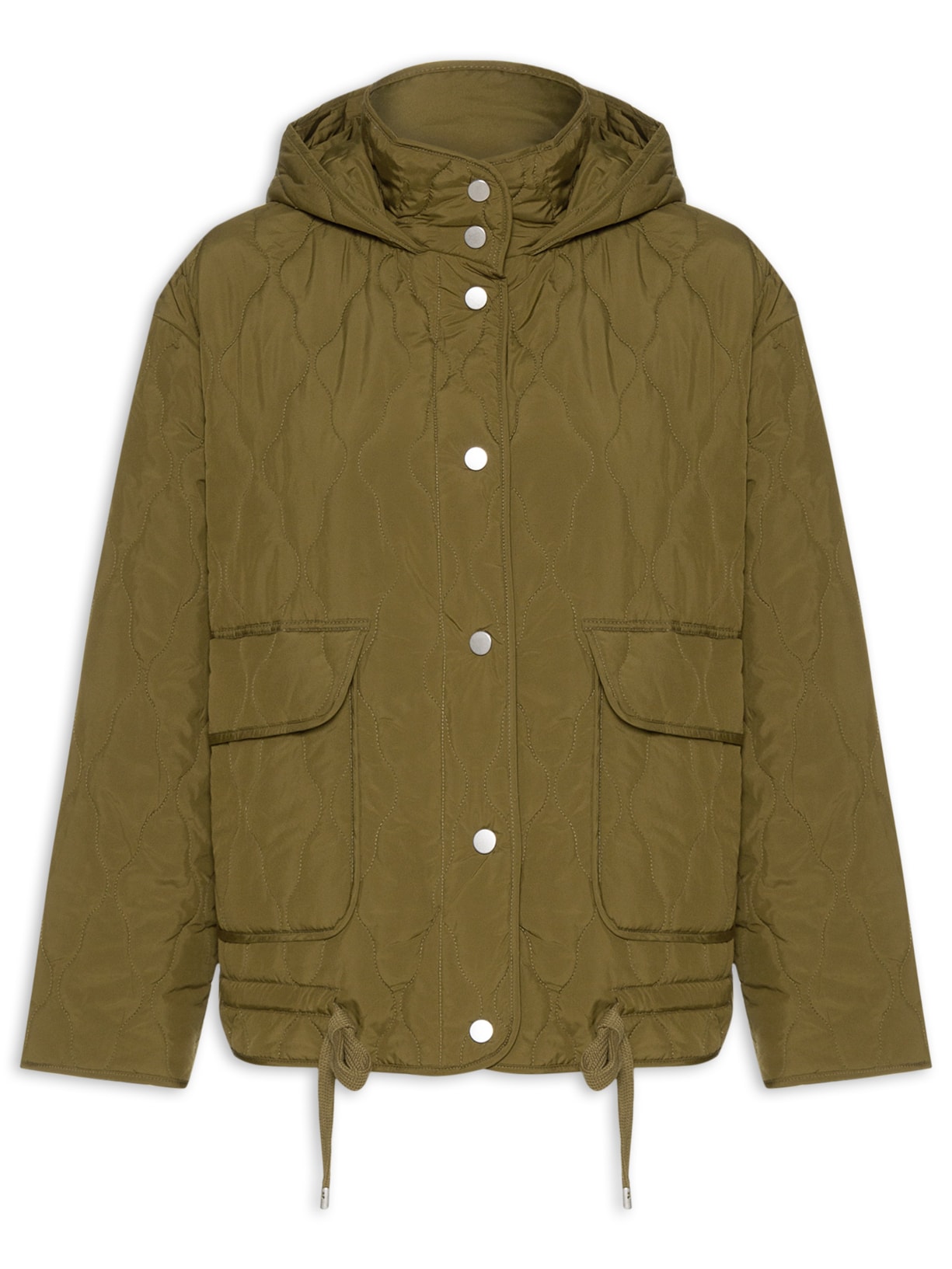 Casaco Feminino De Nylon Matelassê Com Amarração - Verde