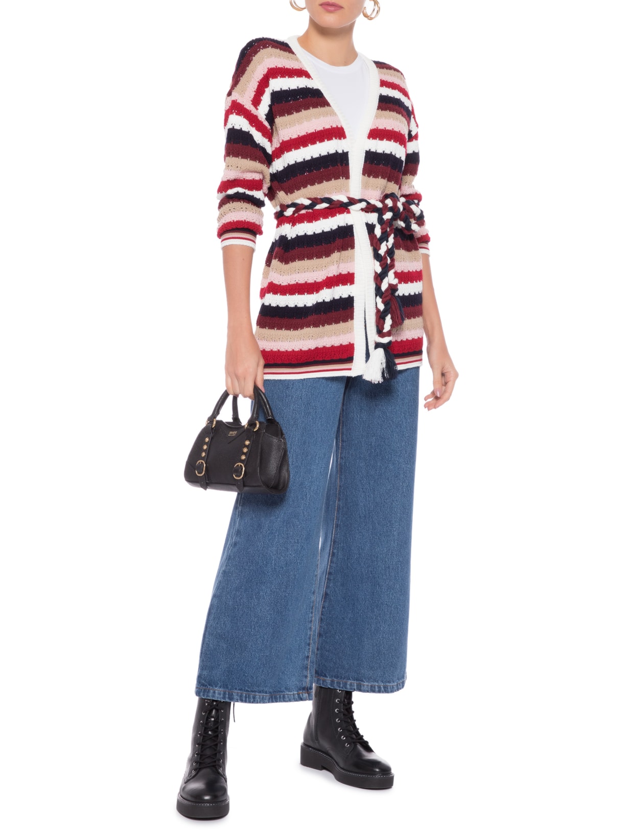 Casaco Feminino De Tricot Com Cinto Franjas Vermelho '2Essential