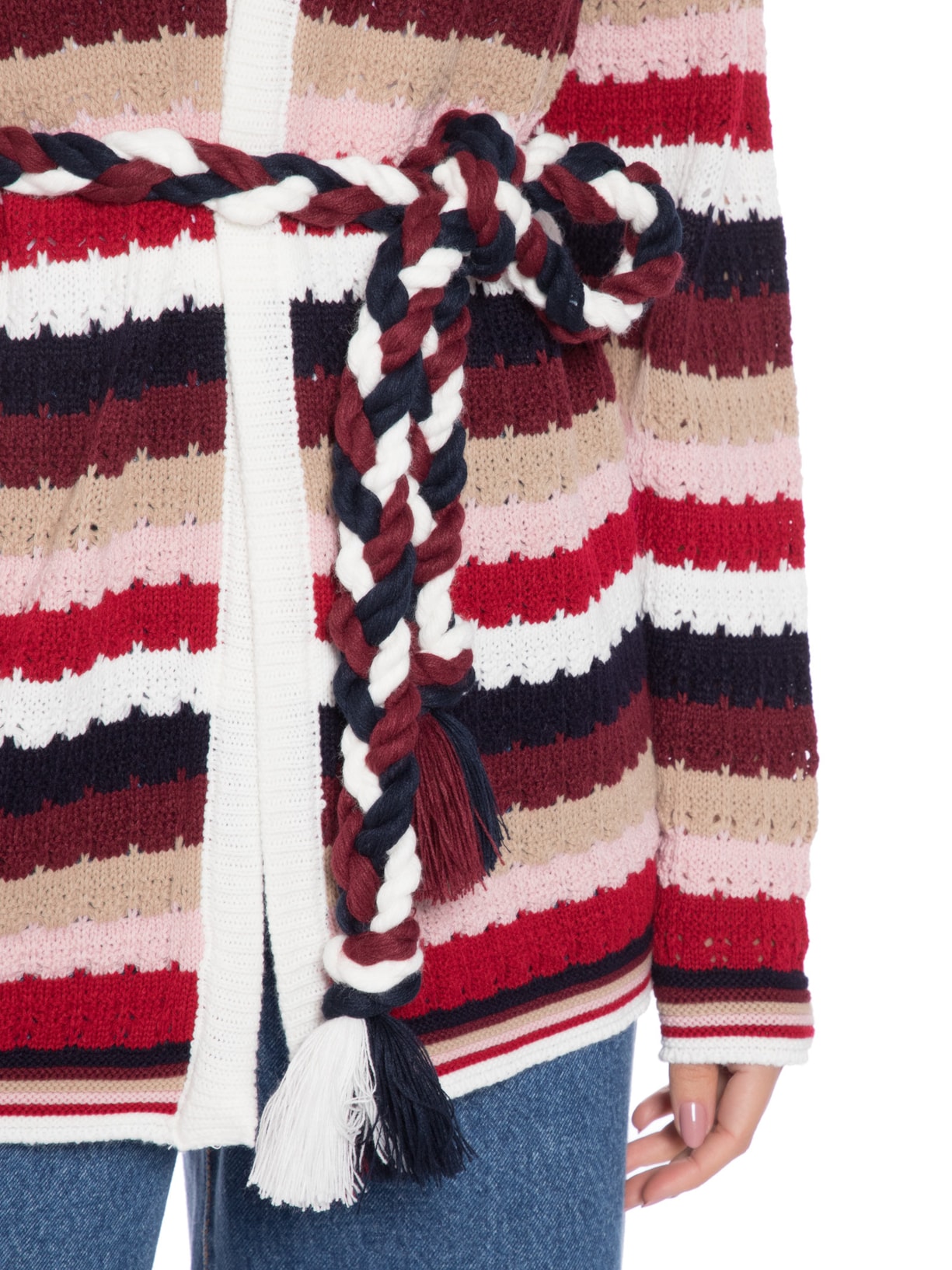 Casaco Feminino De Tricot Com Cinto Franjas Vermelho '2Essential