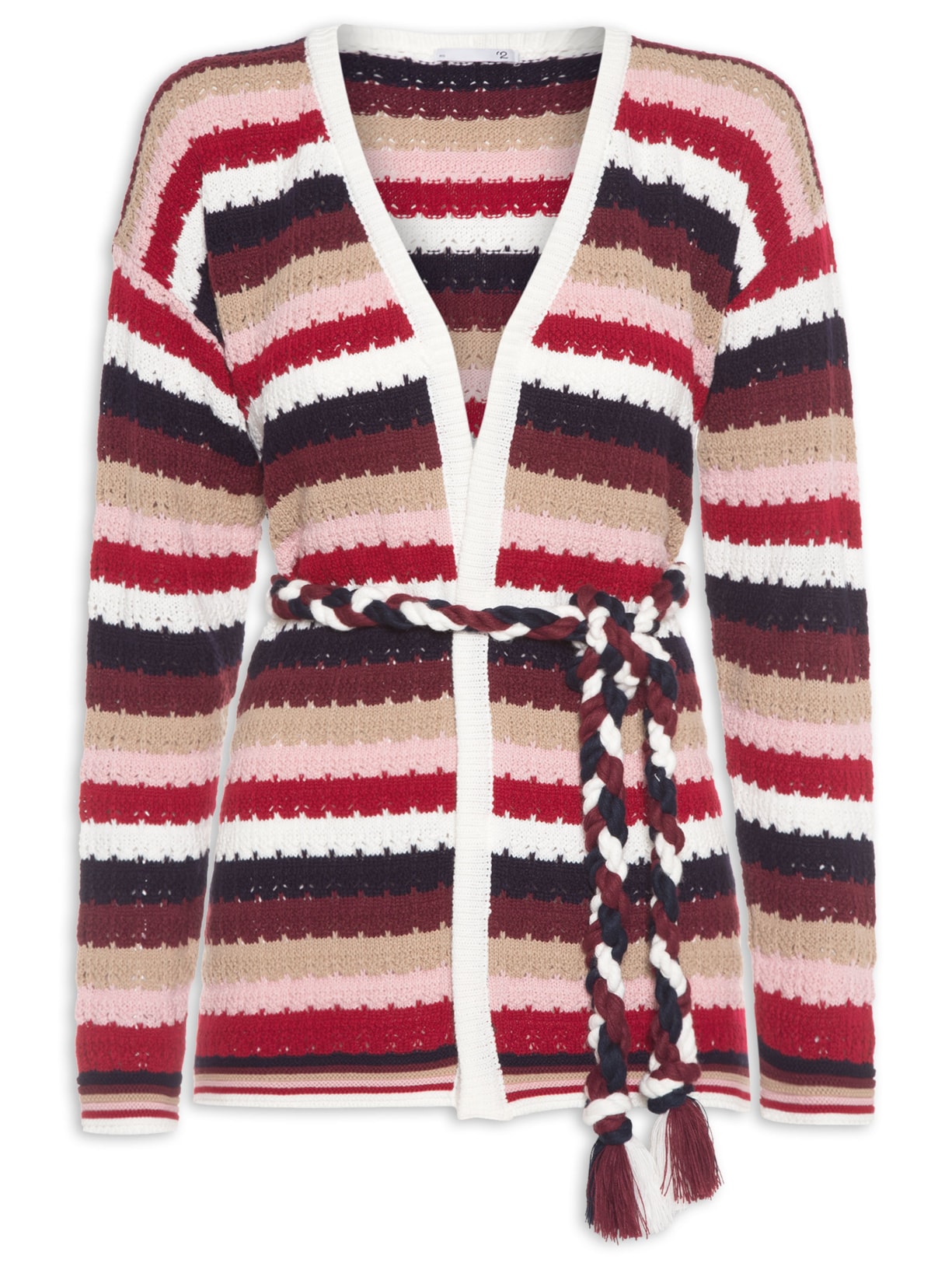 Casaco Feminino De Tricot Com Cinto Franjas Vermelho '2Essential