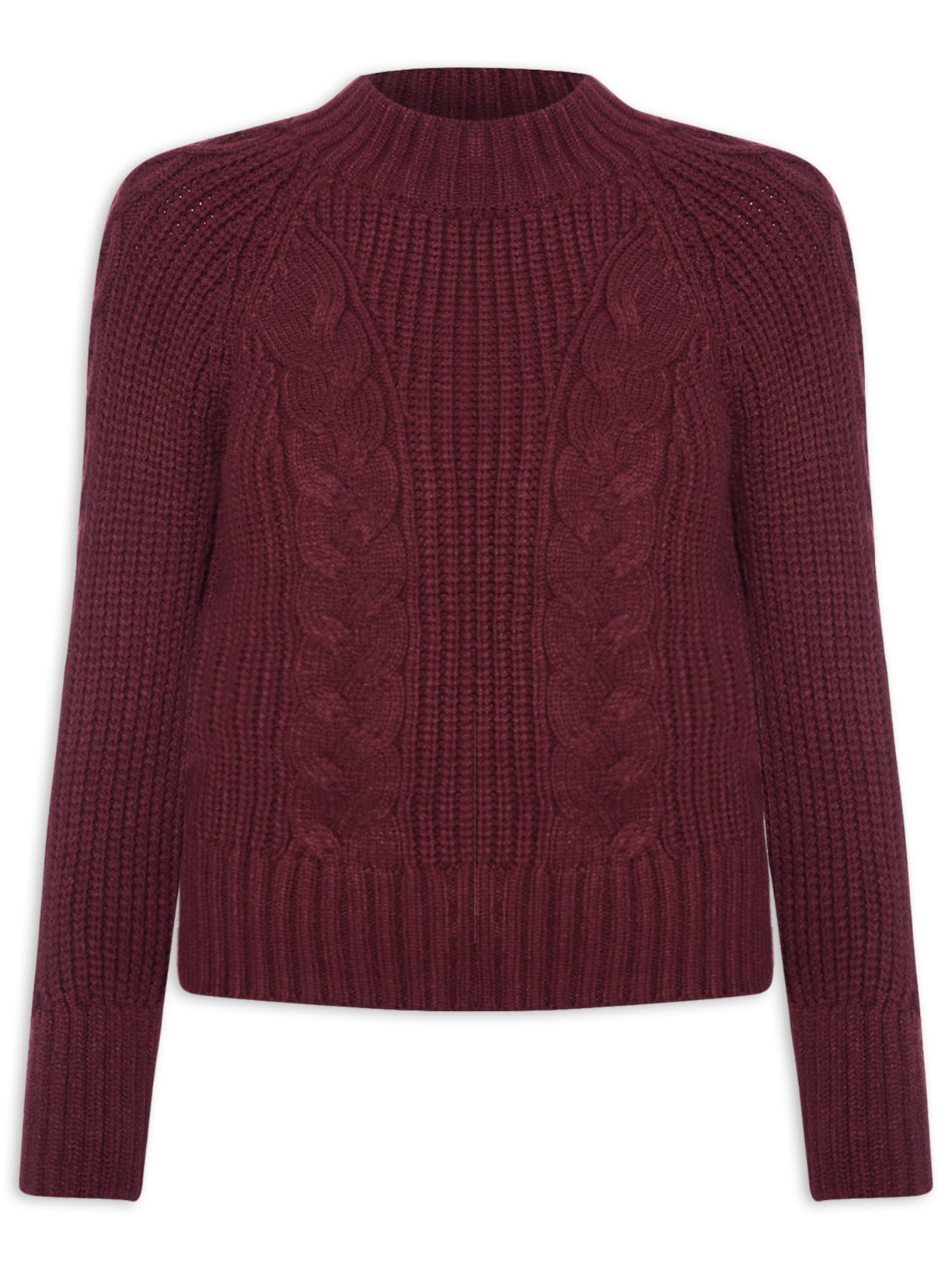 Casaco Feminino De Tricot Tranças Manga Raglan - Vermelho