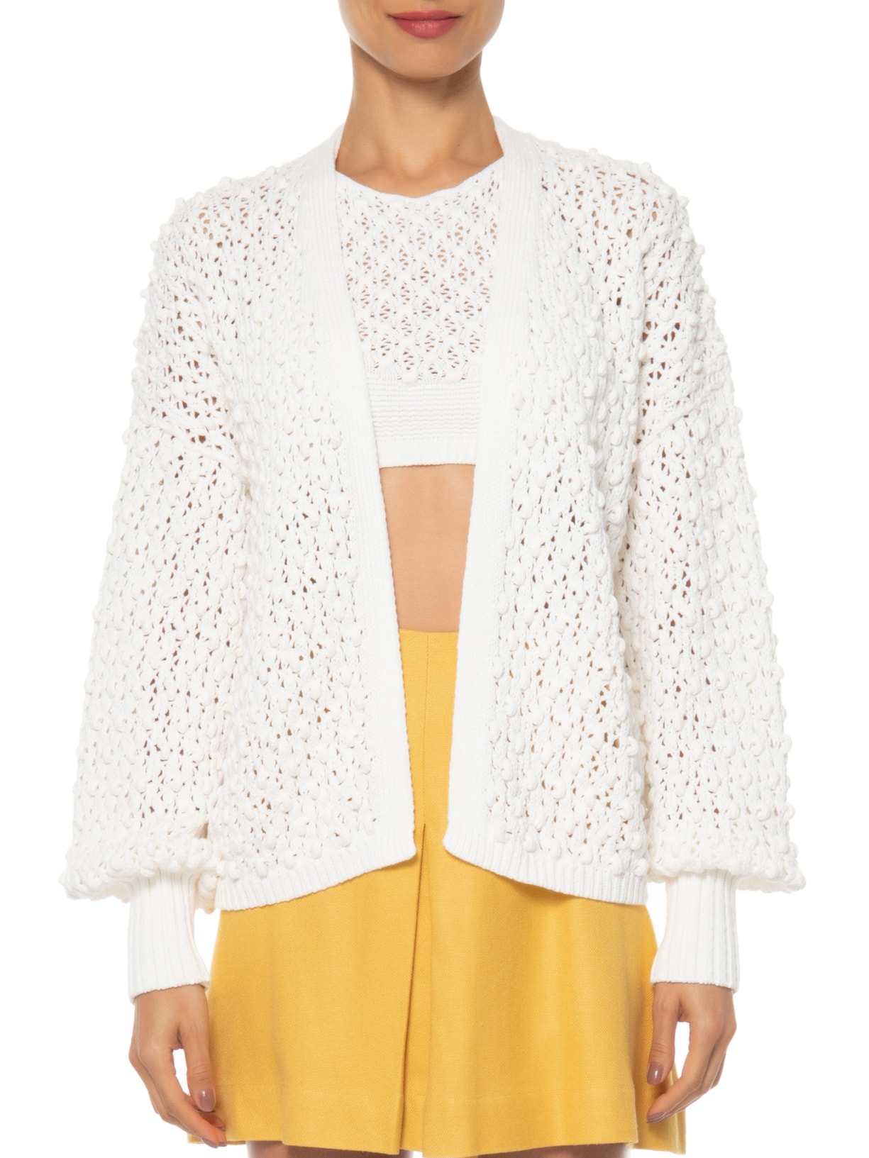 Casaco Feminino Em Ponto Pipoca Branco Anselmi