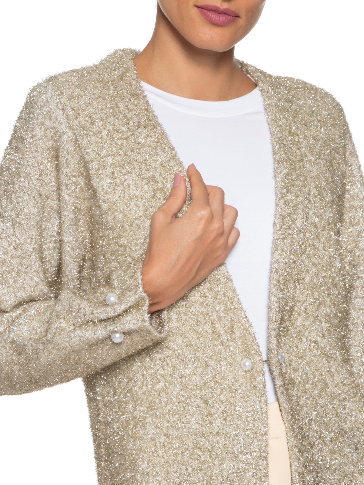 Casaco Feminino Frankie Tricot Dourado Bo.bô