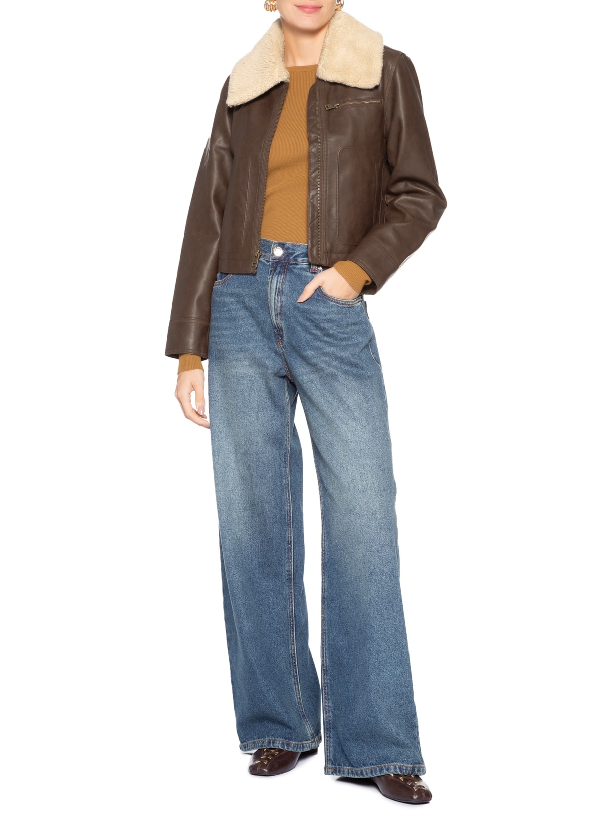 Casaco Feminino GIII Cropped Vintage Aviator W. S Marrom Levi's