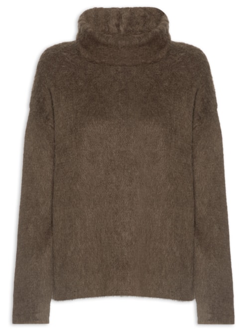 Casaco Feminino Gola Alta Dries De Tricot - Marrom
