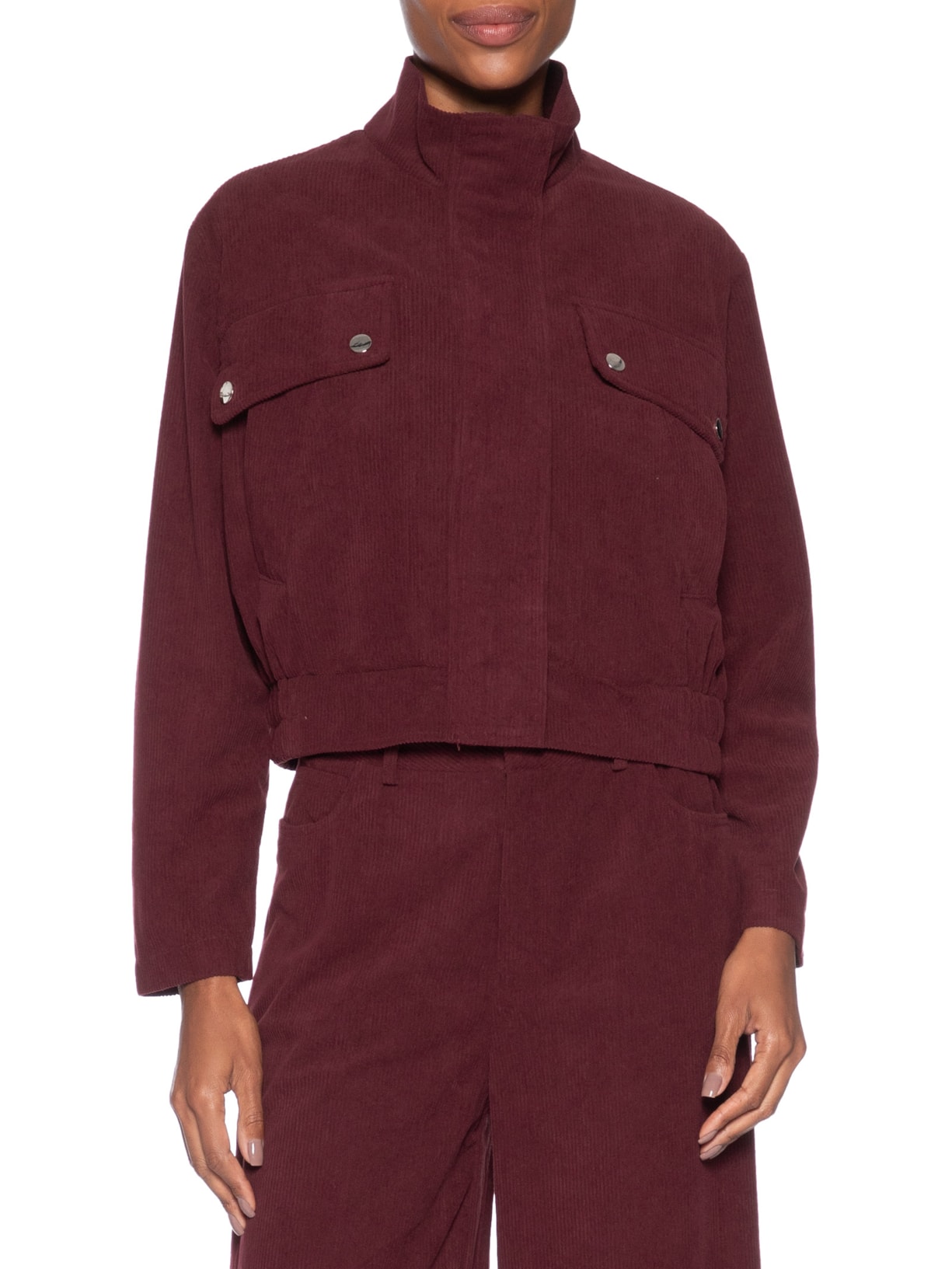 Casaco Feminino Gola Alta Em Veludo Cotelê Vermelho '2Essential