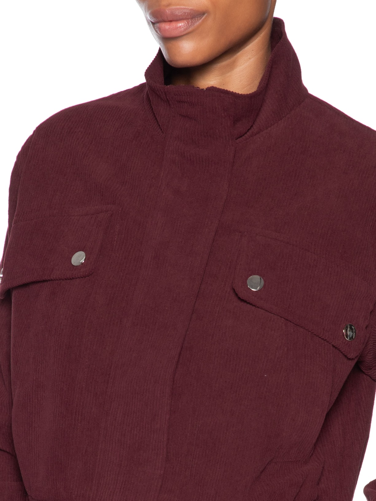 Casaco Feminino Gola Alta Em Veludo Cotelê Vermelho '2Essential