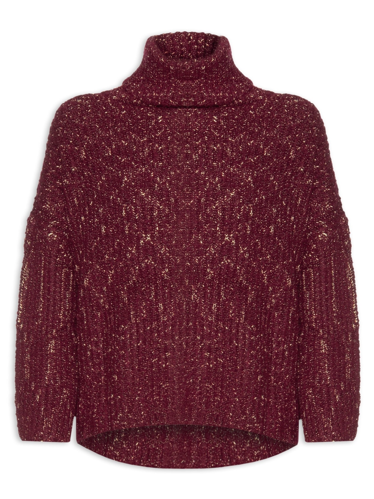 Casaco Feminino Gola Alta Lurex de Tricot - Vermelho