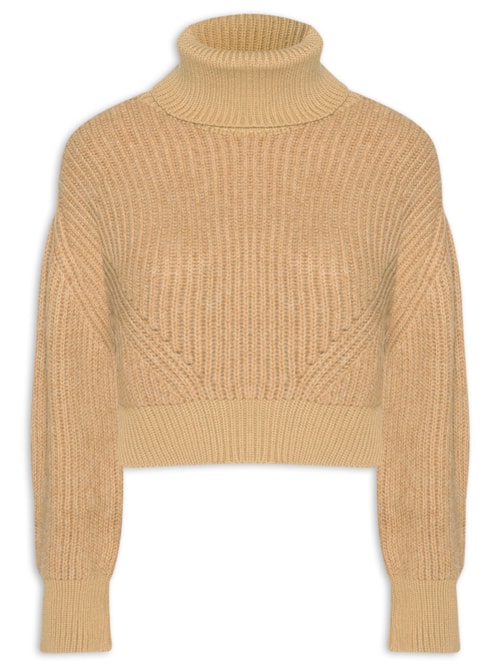 Casaco Feminino Gola Fio Trocado De Tricot - Marrom