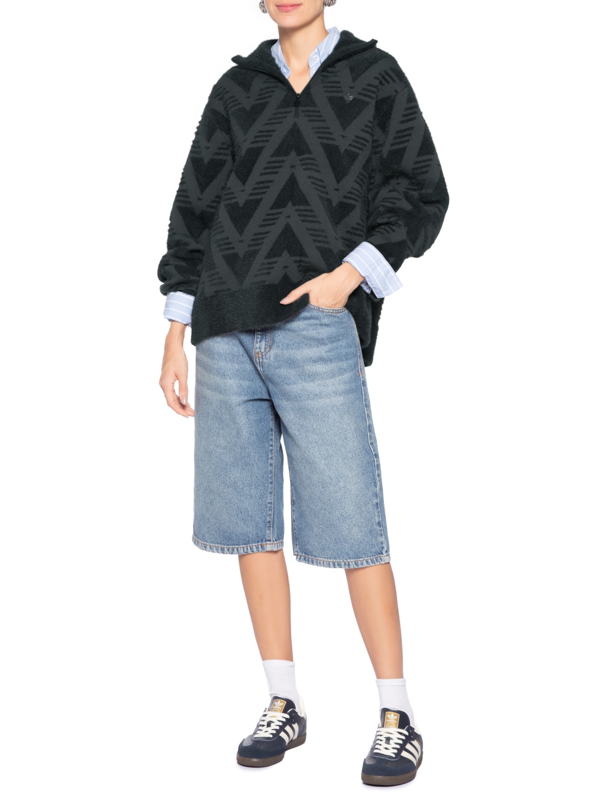 Casaco Feminino Knit Half Zipped- Preto Adidas Originals