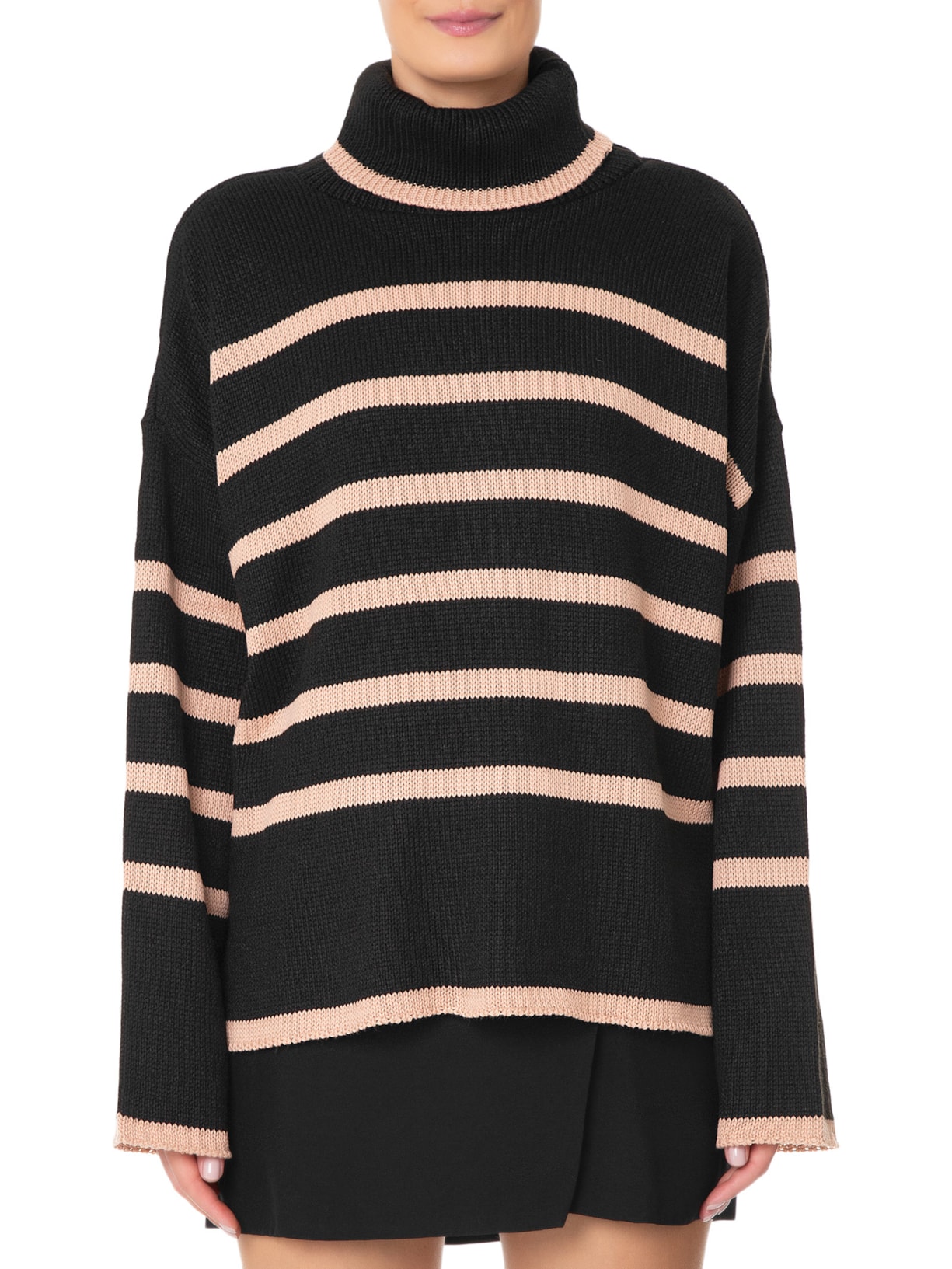 Casaco Feminino Listrado Com Gola Preto '2Essential