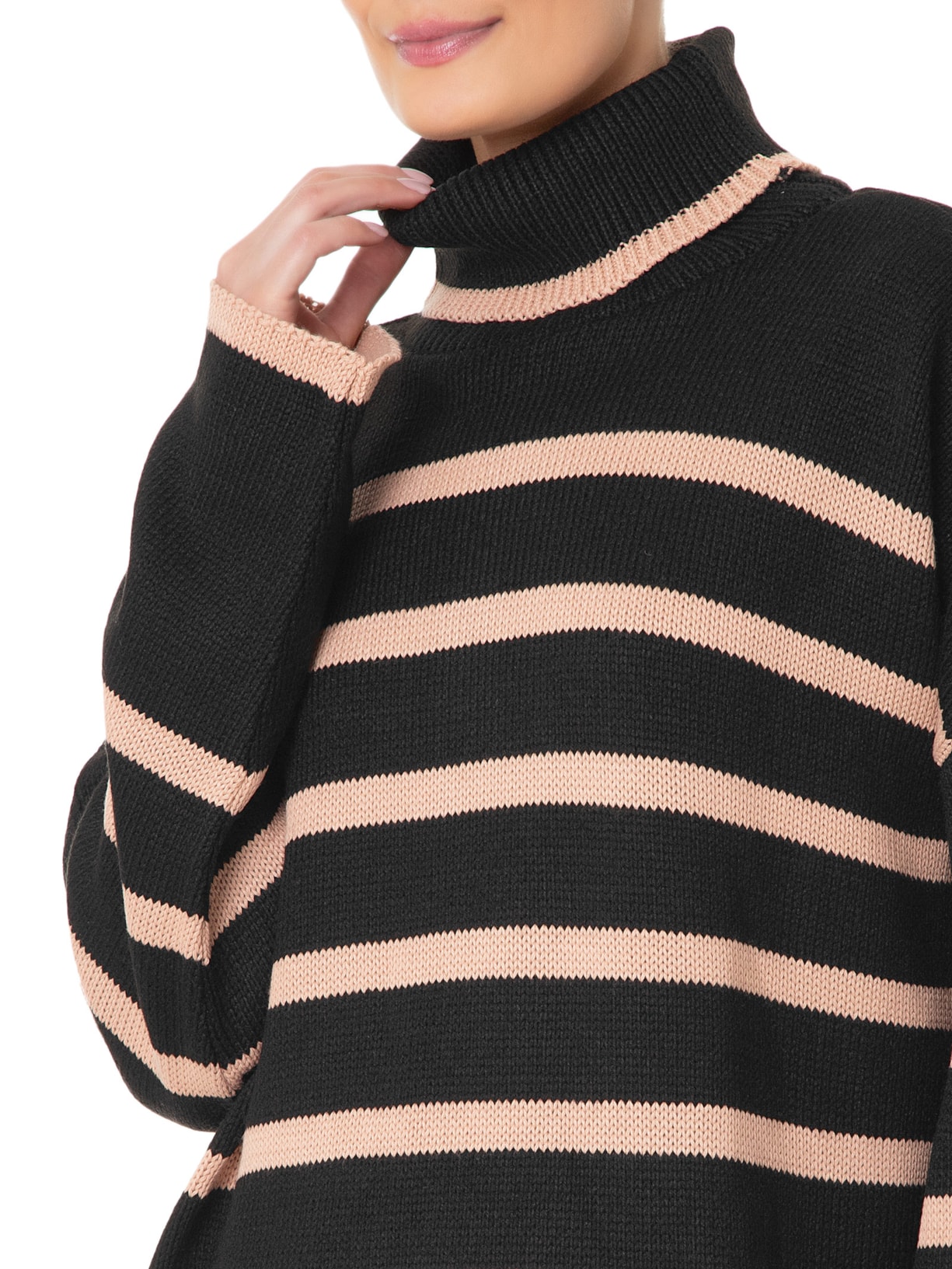 Casaco Feminino Listrado Com Gola Preto '2Essential