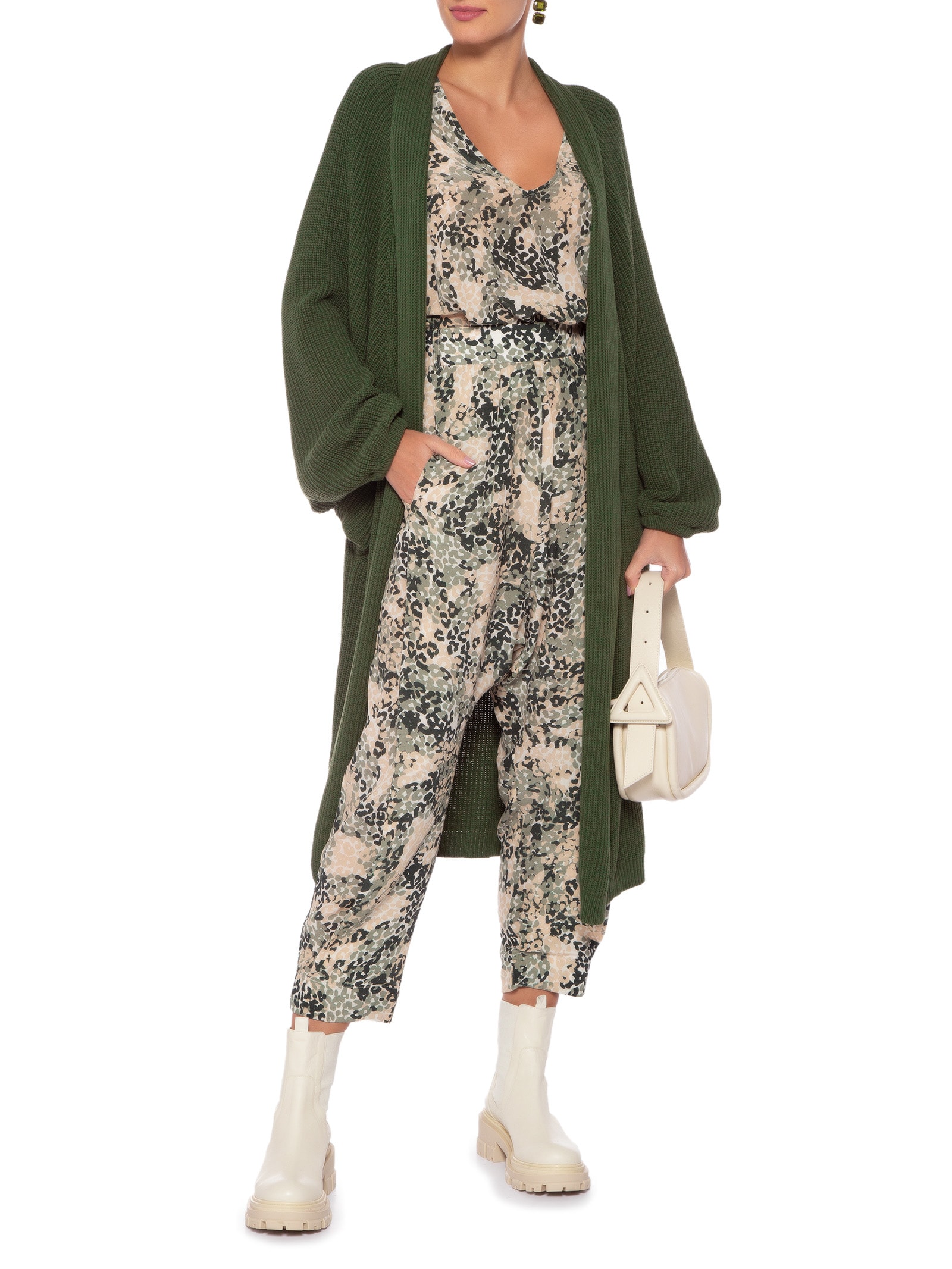 Casaco Feminino Longo Com Bolsos - Anselmi - Verde