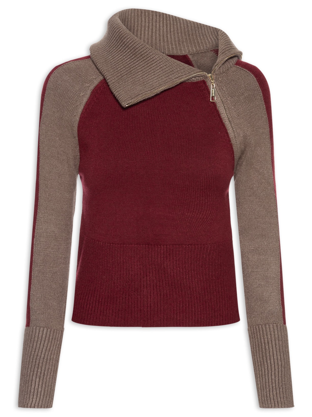 Casaco Feminino Manga Longa Duo Color Tricot - Marrom