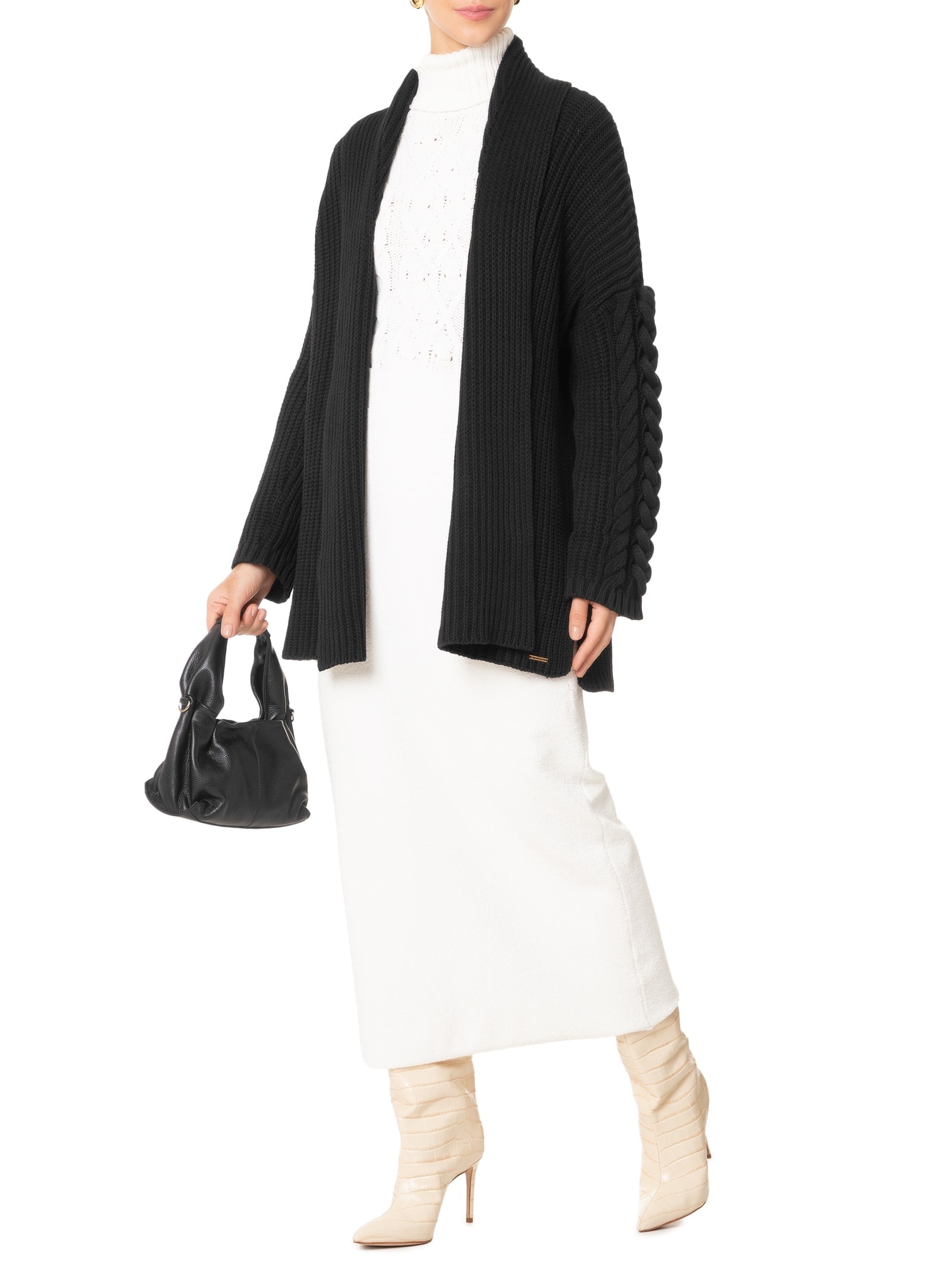 Anselmi - Casaco Feminino Maxi Tranças - Preto