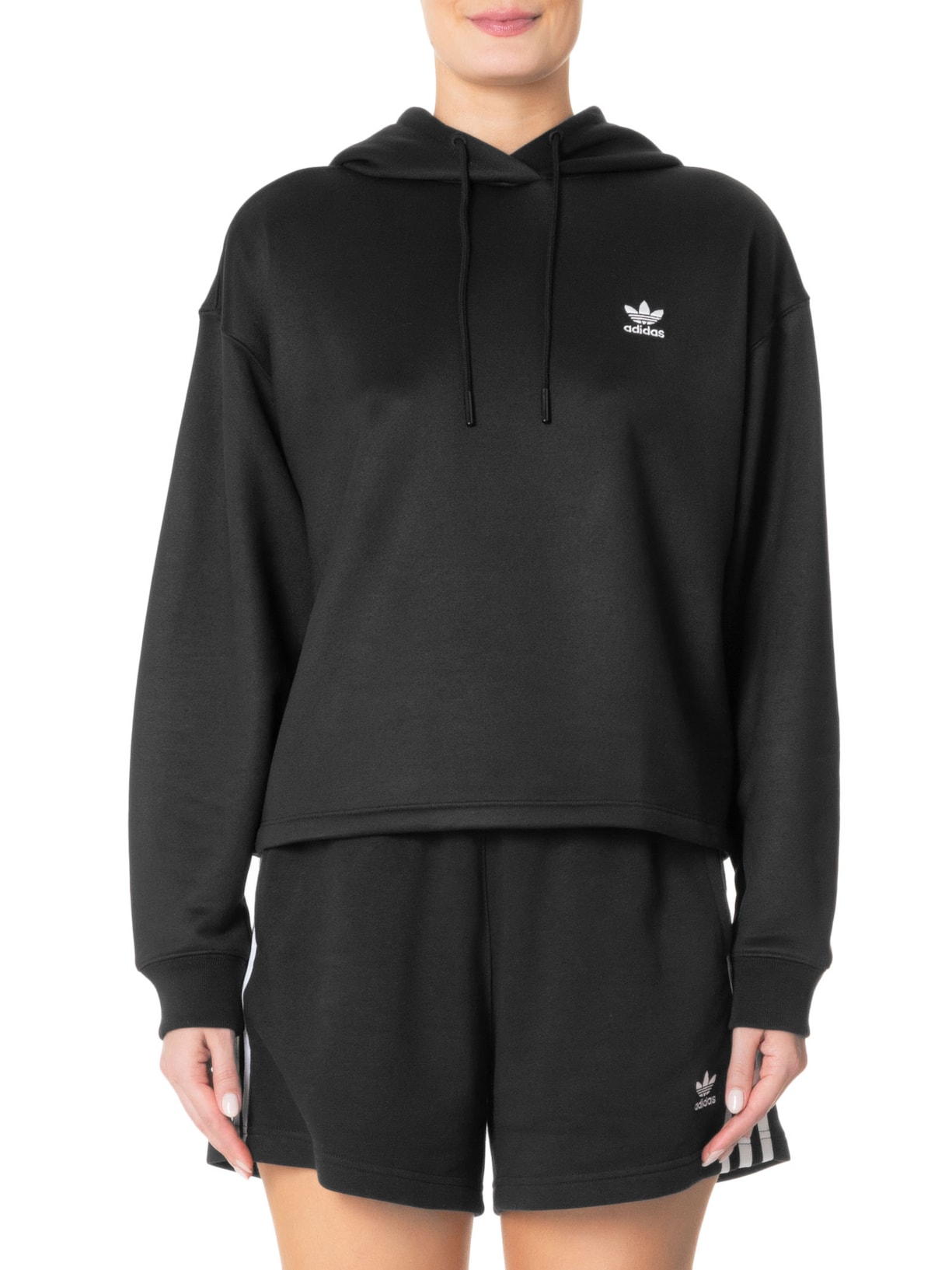 Adidas Originals Casaco Feminino Moletom Capuz Trefoil Preto