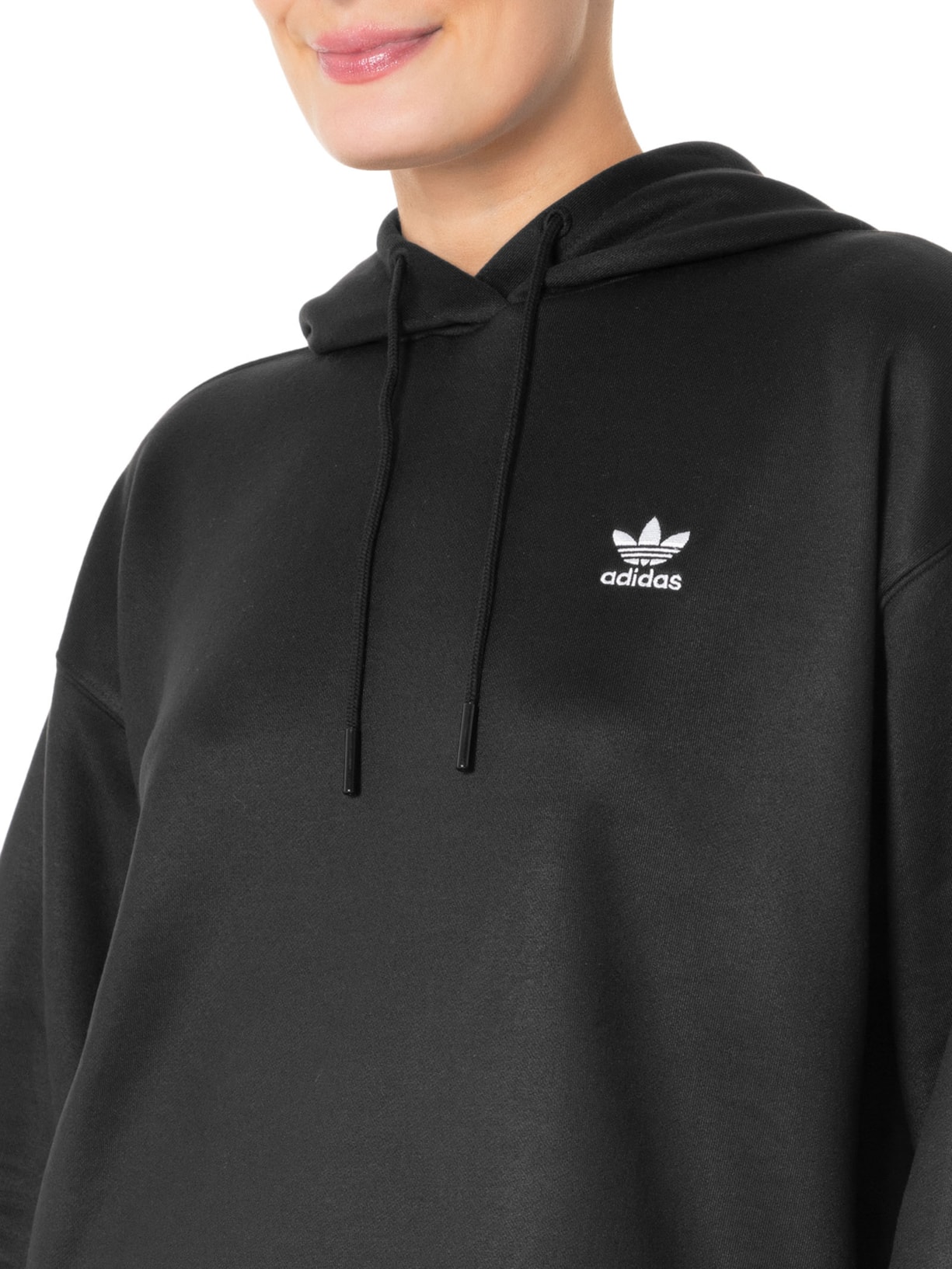 Adidas Originals Casaco Feminino Moletom Capuz Trefoil Preto