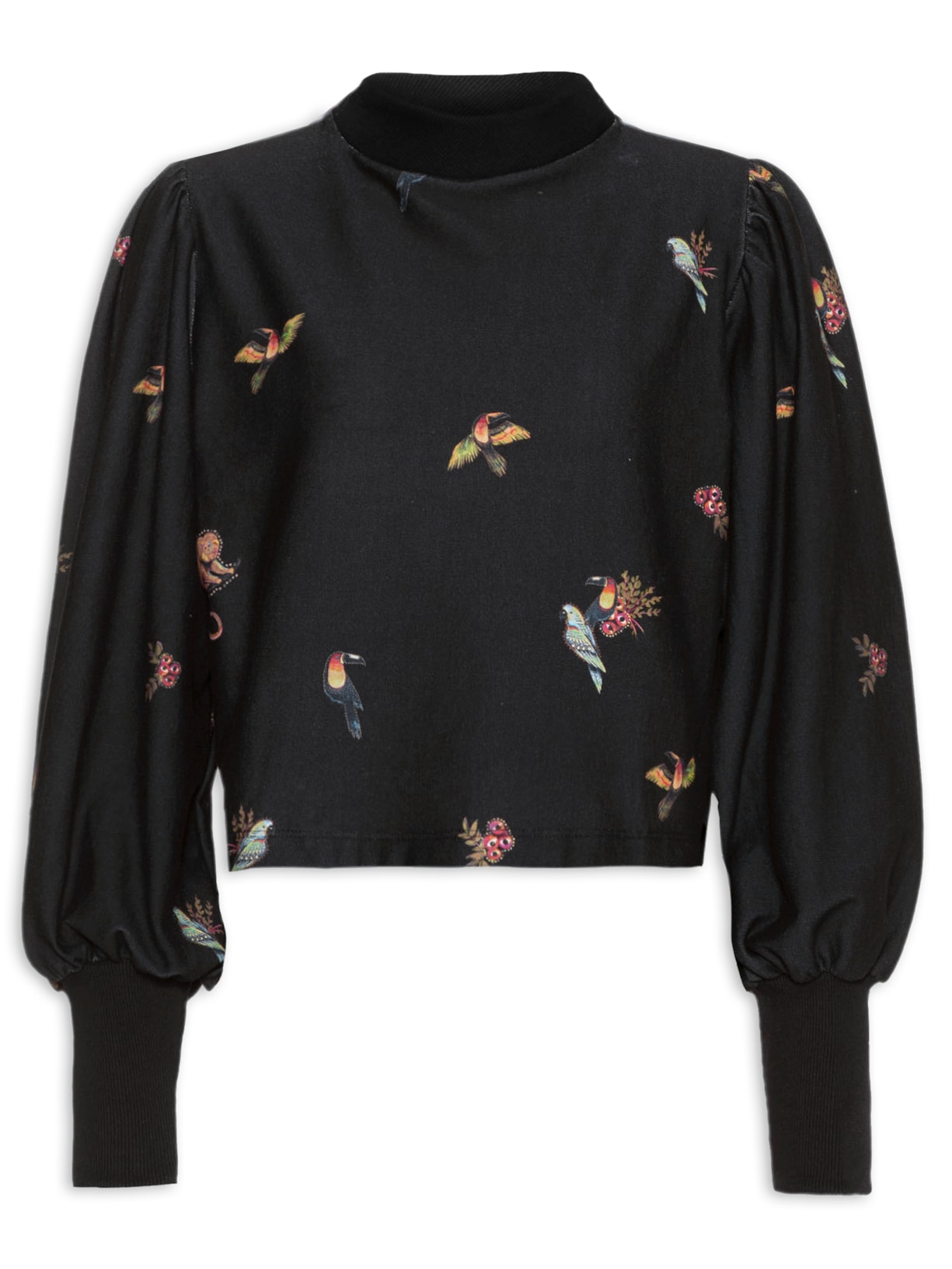 Casaco Feminino Moletom Cropped Na Selva - Preto