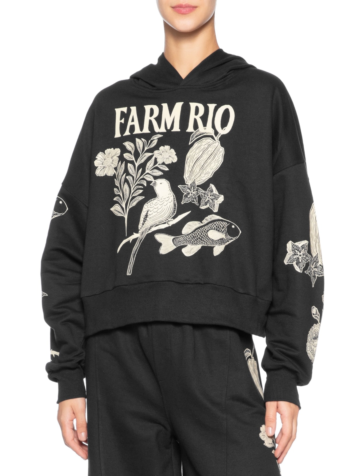 Casaco Feminino Moletom Jardim De Cordel Preto Farm