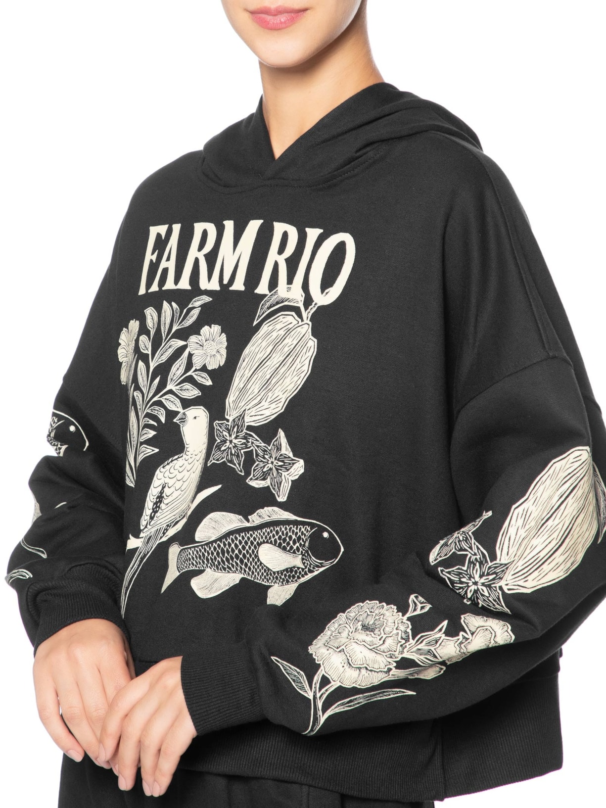 Casaco Feminino Moletom Jardim De Cordel Preto Farm