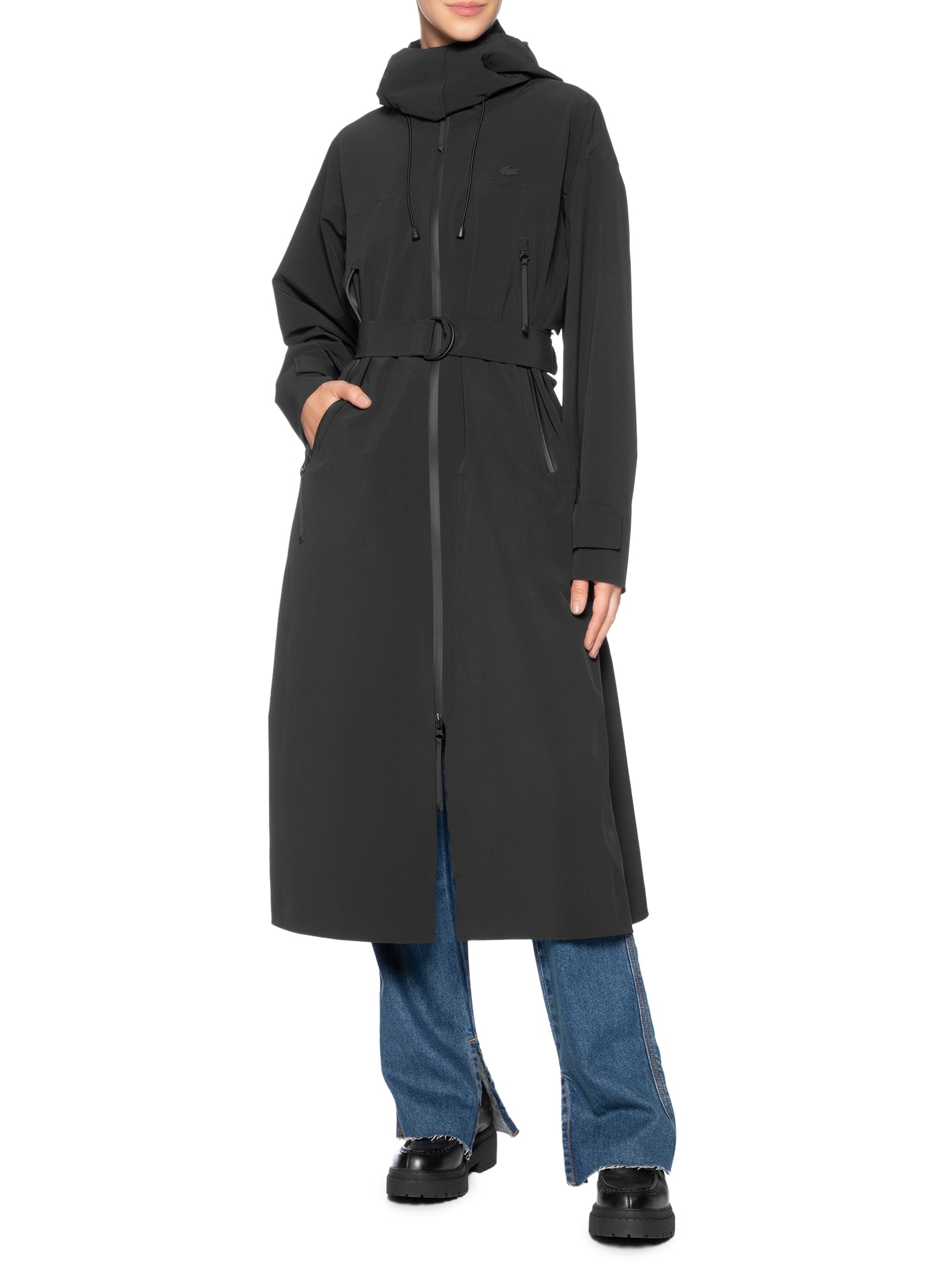 Lacoste - Casaco Feminino Overshirt Em Denim Tamanho Grande - Preto