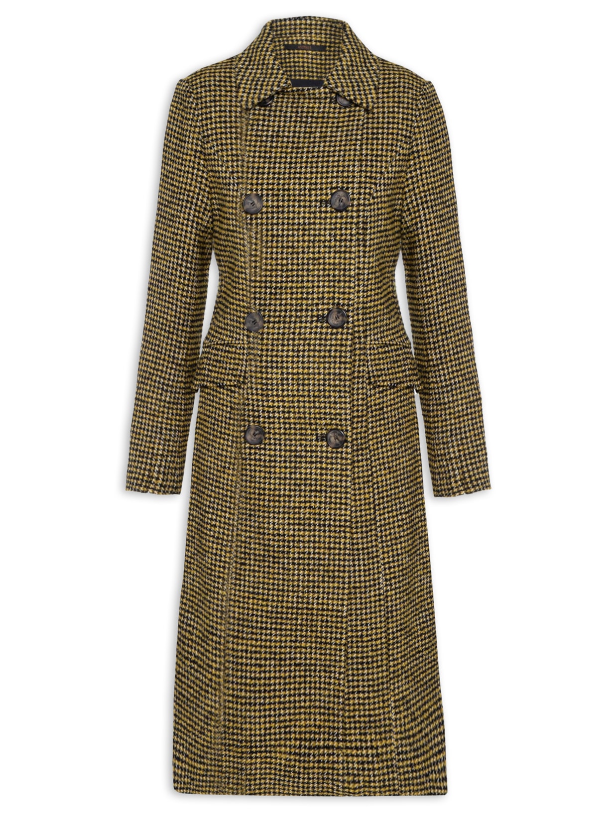 Casaco Feminino Overtop Xadrez Com Martingale - Amarelo