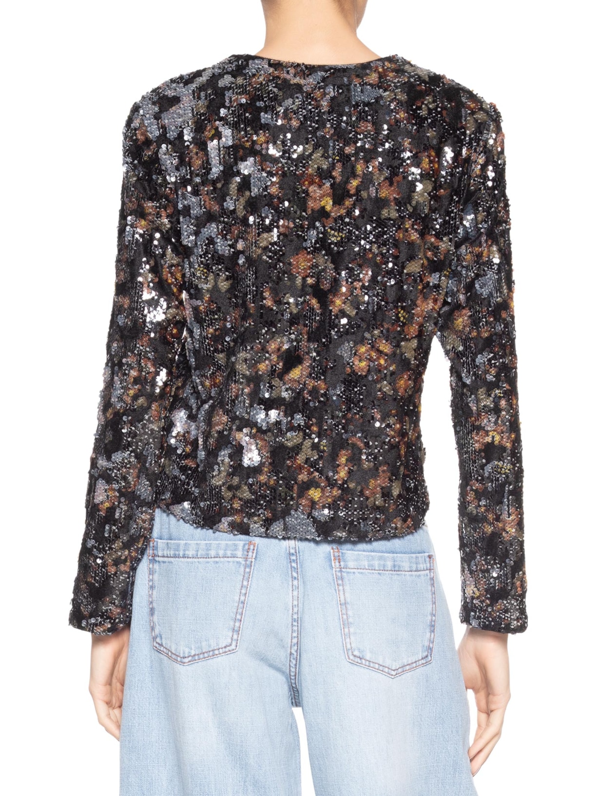 Casaco Feminino Paetê Estampa Blush Preto Maria Filó