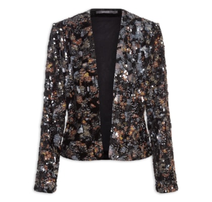 Casaco Feminino Paetê Estampa Blush - Preto