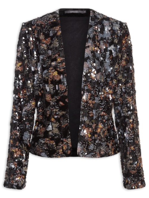 Casaco Feminino Paetê Estampa Blush - Preto