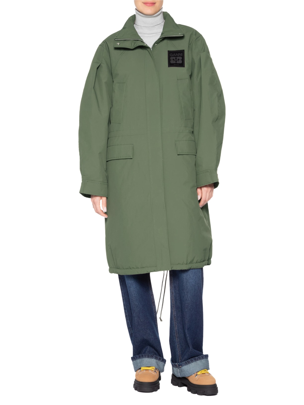Casaco Feminino Parka Ripstop Tri-Layer Verde Ganni