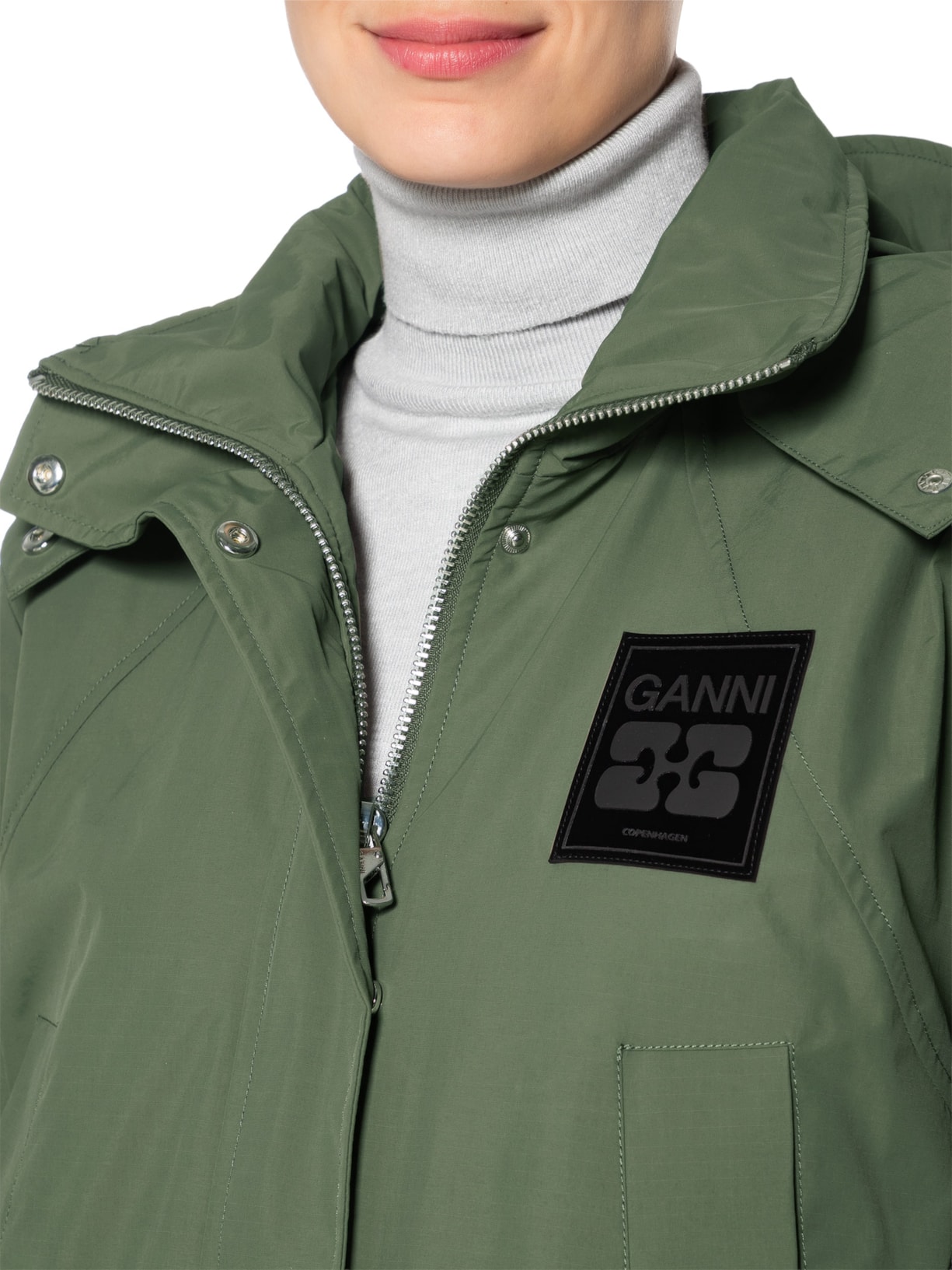 Casaco Feminino Parka Ripstop Tri-Layer Verde Ganni