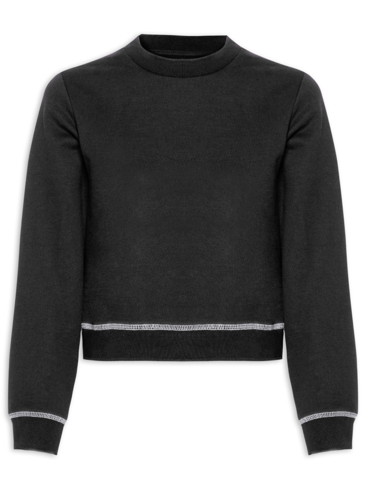 Casaco Feminino Pespontos Manga Ampla - Preto