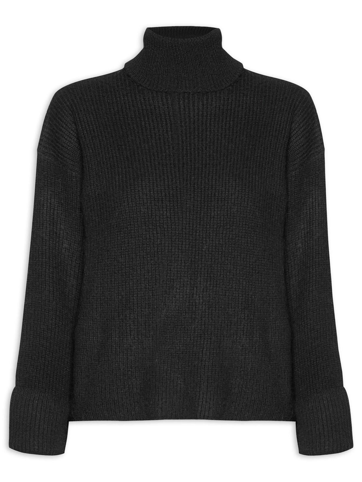 Casaco Feminino Pull Feminino De Tricot Over Manga Reta - Preto